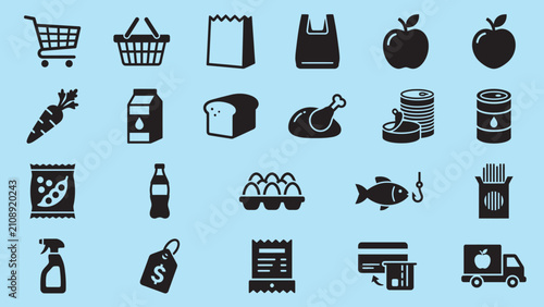 Set of grocery and supermarket shopping icons