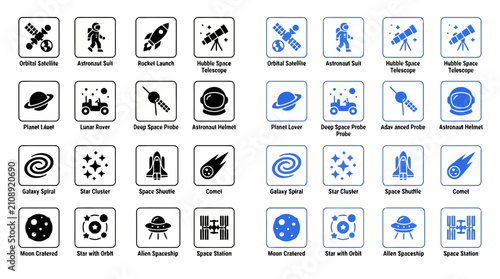 Foto Space exploration and astronomy icons collection.