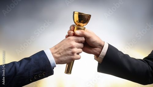 golden baton exchange between hands handover passing