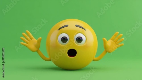 Happy Yellow Emoji Waving Hands on Green Screen. 4K Video
