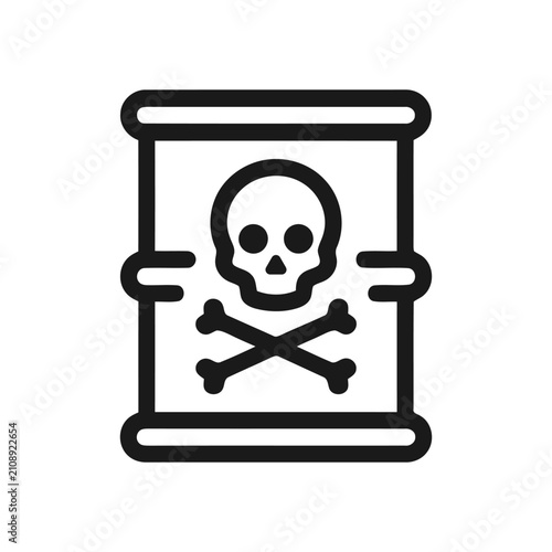 Black toxic waste barrel icon with a skull and crossbones symbol