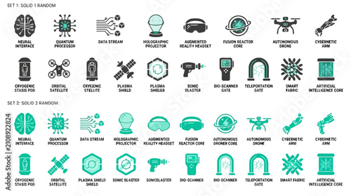 Obraz na płótnie Futuristic technology and science fiction invention icon collection