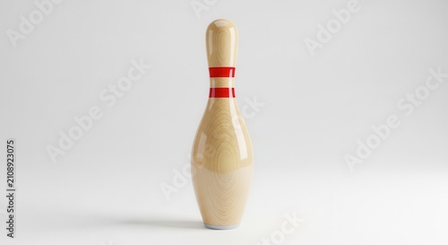 Single wooden bowling pin standing upright on a white background.