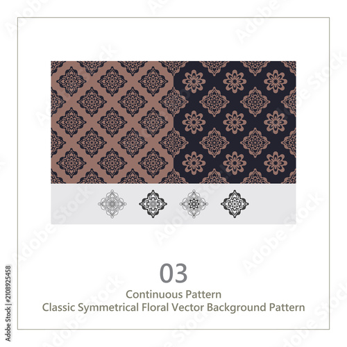 Continuous Pattern - Classic Symmetrical Floral Vector Background Pattern