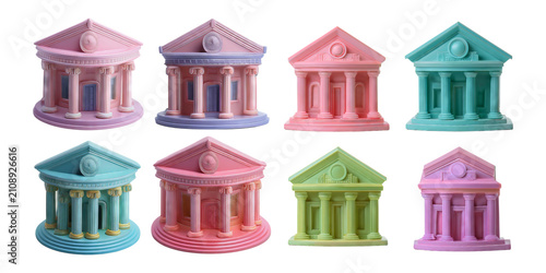 Colorful Miniature Buildings in Various Shapes and Designs, isolated on transparent background