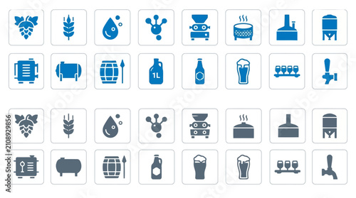 Fotografía Set of brewery and beer production icons in flat design style.