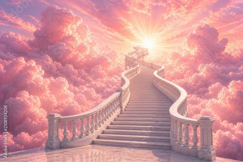 Pink Stairway to Heaven Above the Clouds at Sunrise