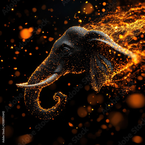 Majestic Elephant Silhouette with Sparks and Glittering Effects