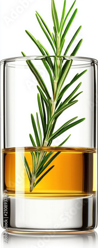 Fresh Rosemary Sprig in Glass with Olive Oil for Culinary Use