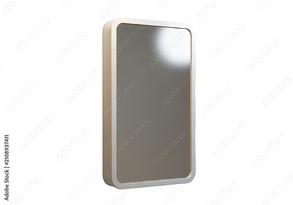 Naklejka premium Minimalist smartphone mockup with blank screen isolated on white background, sleek mobile phone template for app design presentation and digital interface showcase. Modern handheld device with