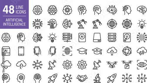 Foto Artificial intelligence minimal thin line icons mega pack for future technology