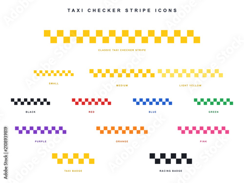Set of colorful taxi checker stripe icons