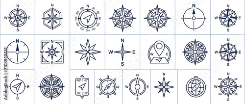Konstfotografi Collection of vintage compass and wind rose icons