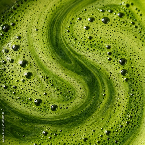 Close up abstract surface of traditional Japanese frothy green tea beverage