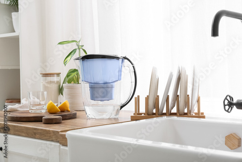 Water filter pitcher on a w...