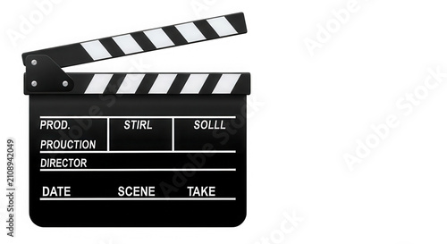 Black movie clapperboard icon for film production and cinema industry isolated on transparent background