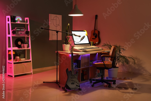 Interior of dark home recor...