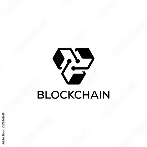 Blockchain Technology Icon and Logo with Connected Circuit Blocks