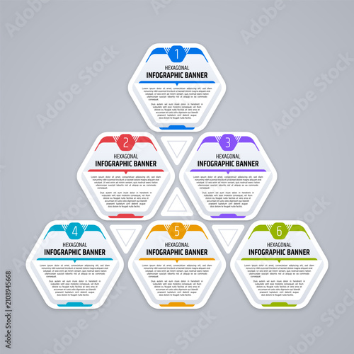 Hexagonal Infographic Banner Template with Six Connected Sections