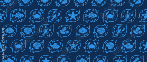 Foto Blue Nautical Marine Life Pattern