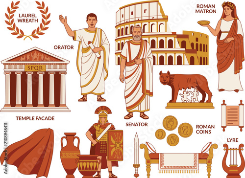 Принти на полотні Comprehensive Ancient Rome Illustration Collection with Roman Empire Architectur