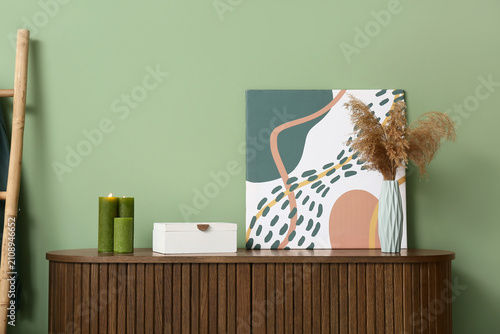 Vase with pampas grass, pai...