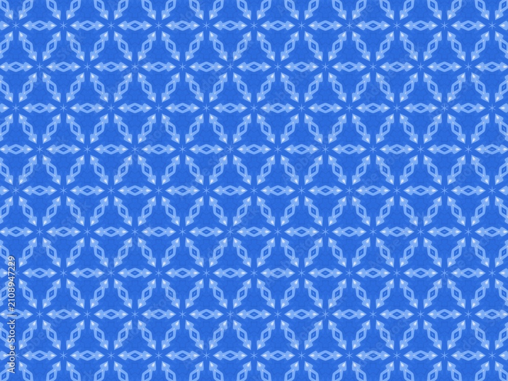 Fototapeta premium Blue background features repeating white geometric pattern. Soft, clean lines create an elegant, rhythmic visual. Suitable for digital designs, textiles, or background elements