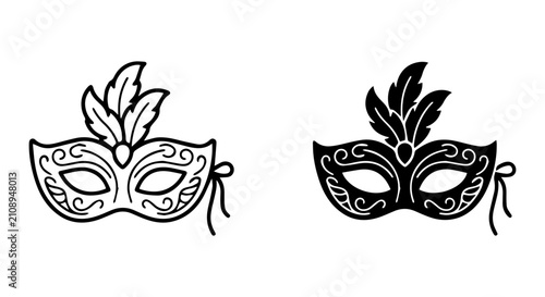 Elegant Masquerade Masks, Venetian Carnival Costume Accessories, Black and White Vector Icons