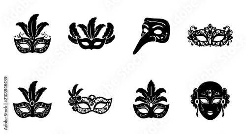 Elegant Masquerade Masks Collection, Venetian Carnival Icons, Ornate Party Face Coverings