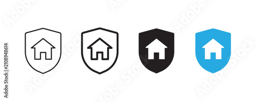Home protection shield icon set visually represents property security and insurance concepts for digital platforms