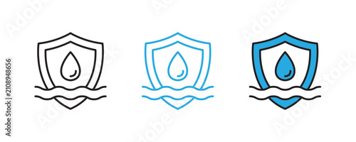 Waterproof icon set visually representing protection from liquids These icons effectively convey water resistance and security