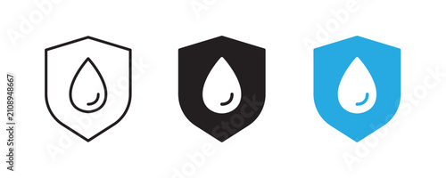 Foto Water drop shield icons for symbolizing protection purity and environmental care