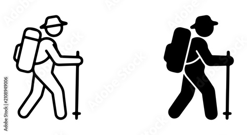 Hiking Stick Icon, Trekking Silhouette, Backpacking Figure, Outdoor Adventure Vector
