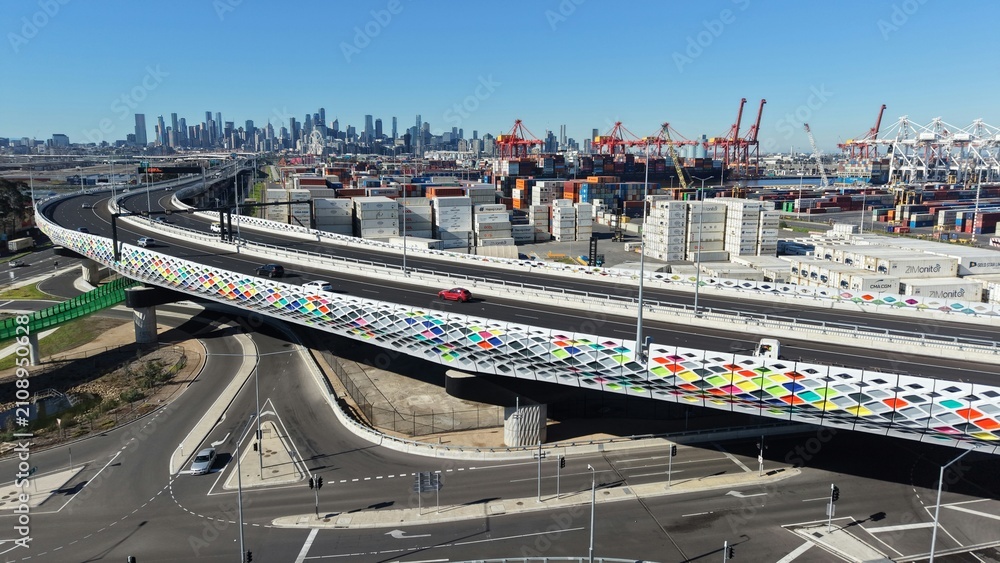 Fototapeta premium West Gate Tunnel bridge with traffic near Melbourne port