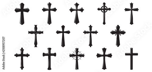 Foto Christian Cross Symbols Collection – Religious Icon Set in Black vector illustra