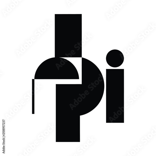 Minimalist geometric abstract vector illustration, black and white brutalist composition with circles and rectangles, modern architectural graphic art for posters and branding