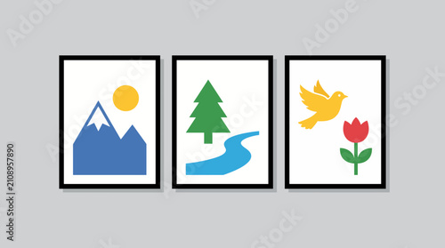 Bild auf Leinwand Hanging Wall Art Triptych in Simple Black Frames