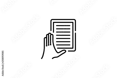 Documentation Outline Icon Vector Illustration template. black and white colors scheme. the concept is hand touch the paper.