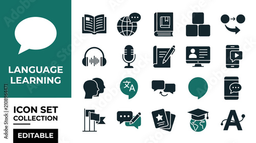 Canvas-taulu Language learning icons for education and translation apps