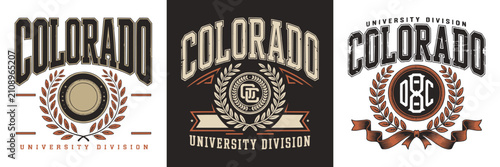 Colorado university division vintage collegiate typography emblems set