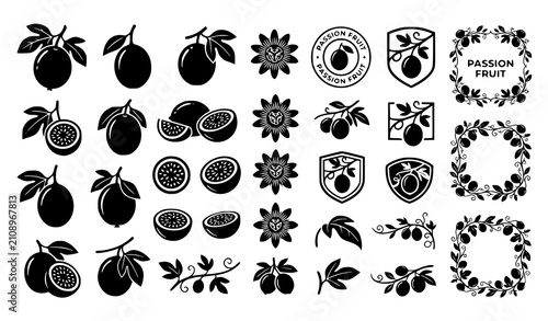 Bild auf Leinwand Passion fruit vector collection illustrations logos and floral elements