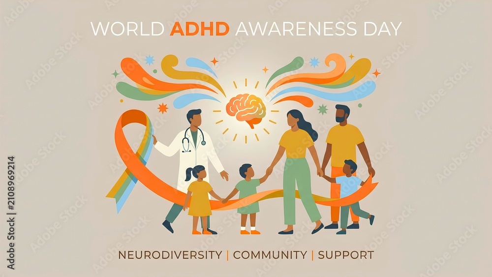 Fototapeta premium World ADHD Awareness Day Concept with Doctor and Family Illustration