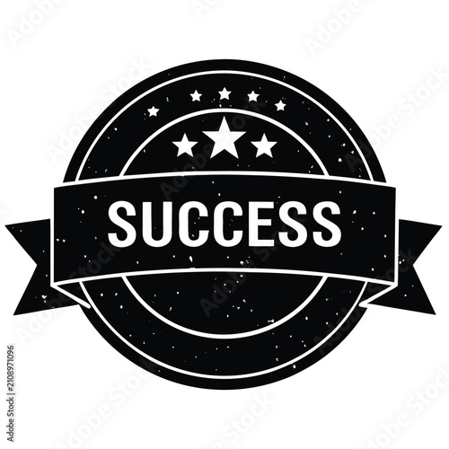 Success badge with stars and banner design
