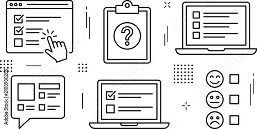 Cuadro en lienzo Online survey line icon set with customer feedback questionnaire laptop form dig