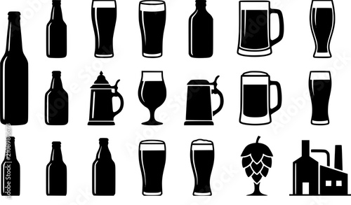 Quadro su tela Minimal Craft Beer Bottle Glass Silhouette Vector Set
