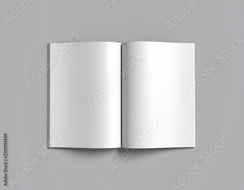 Open magazine mockup. Blank magazine template for copy space. Empty space in cover. Grey background. 3d render