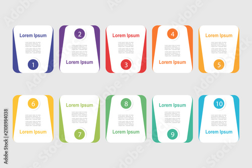 infographic elements template, business concept with 10 steps, multi color rectangle shapes design with  label for workflow layout, diagram, annual report, vector