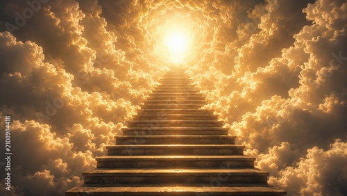 Golden Stairway to Heaven Through Glowing Clouds