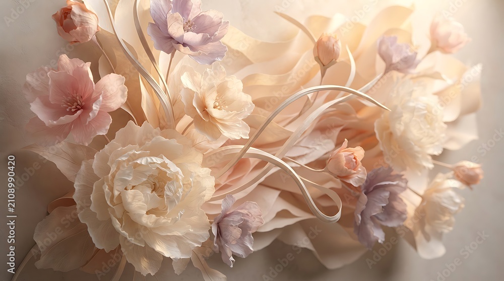Obraz premium Elegant spring floral arrangement delicate pink and blue blossoms for cards invitations seasonal decor