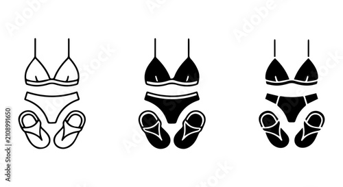 фотографія Bikini and Sandals Icons, Beachwear Set Vector Graphics, Summer Vacation Apparel